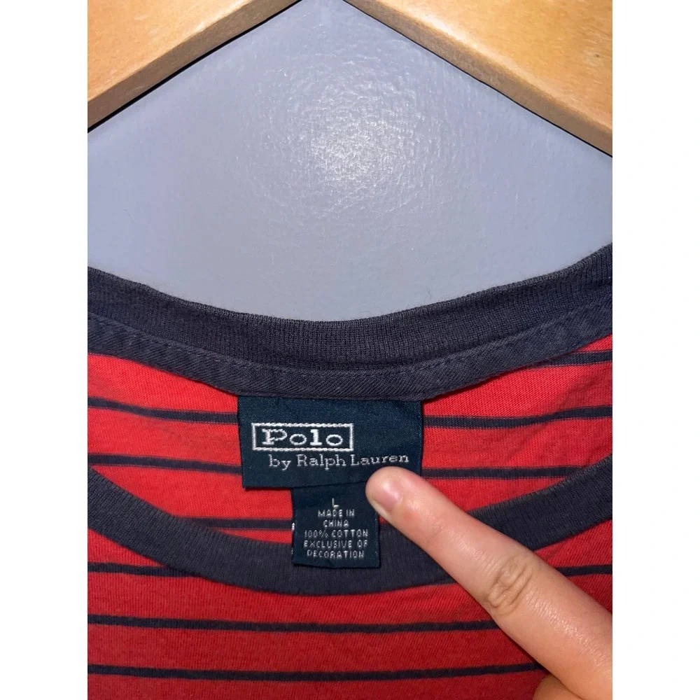 Polo Ralph Lauren Mens Large Red Navy‎ Striped Short Sleeve Crew Neck T-Shirt